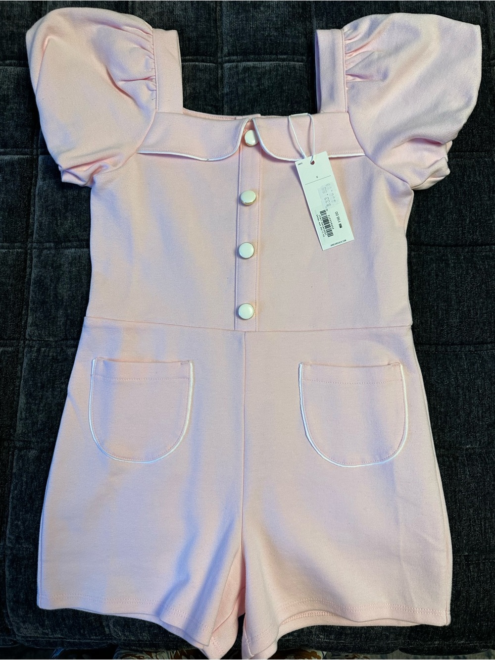 Janie and Jack Light Pink Puff-Sleeve Romper with Front Buttons